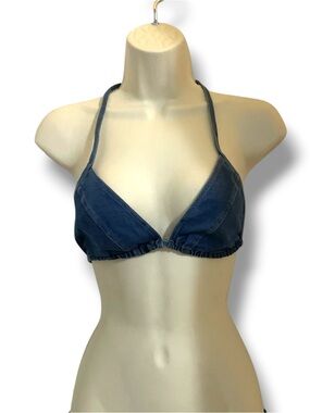 Denim Triangle Bikini Top - Navy Blue Small